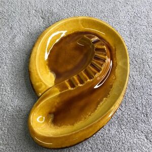 Vintage Royal Haeger USA Pottery Ashtray #153 Gold/Mustard & Brown Footed 10.5"